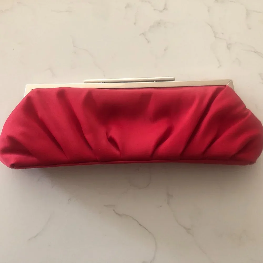 Red Satin Evening Bag w/Silver Accents